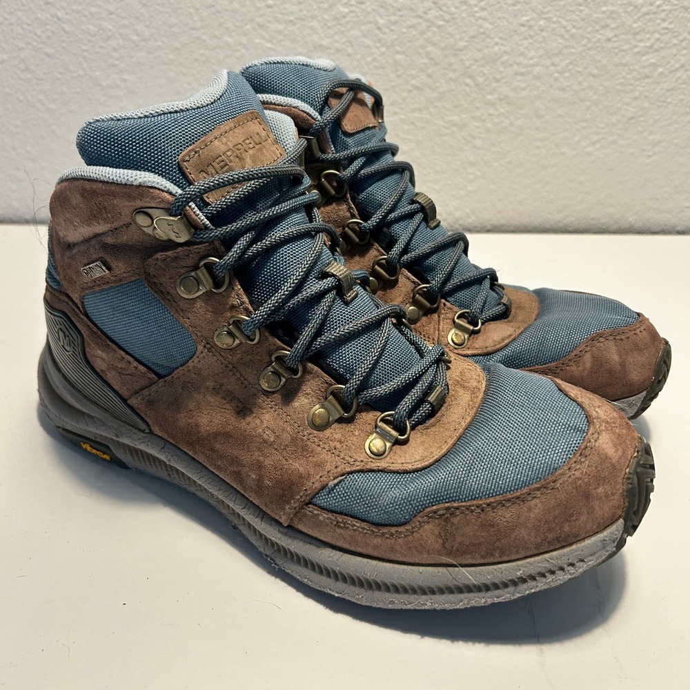 Merrell Ontario Mid Waterproof Vibram Hiking Boots Womens 11 Brown Blue J18854